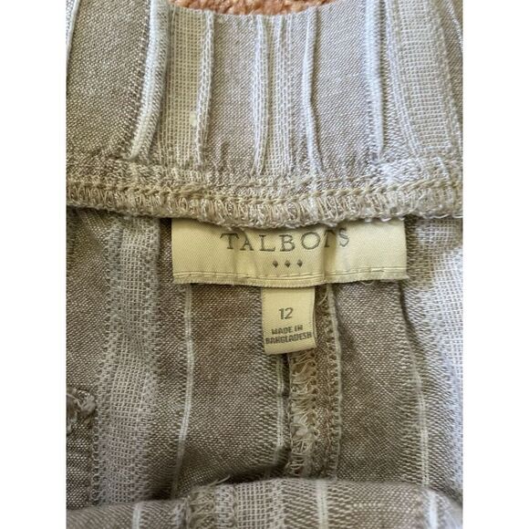 Talbots Shorts Women 12 Beige Linen Blend Utility Pocket Striped Mid Rise - Picture 8 of 8